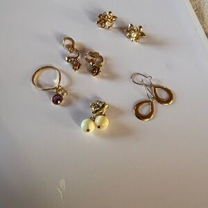 FREE WITH PURCHASE four pairs vintage gold earrings and charm